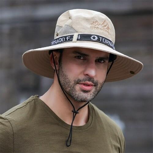 New Cowboy Summer Hats Men Sun Protection Hat Cap Breathable Bucket Hat Large Brim Hiking Outdoor Fishing Climbing Beach Cap