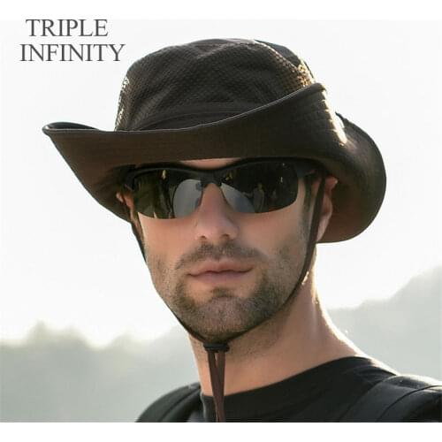 Summer Sun Hats For Men Outdoor Fishing Cap Wide Brim Anti-UV Sweat-absorption Breathable Hiking Caps Foldable Large Bucket Hat