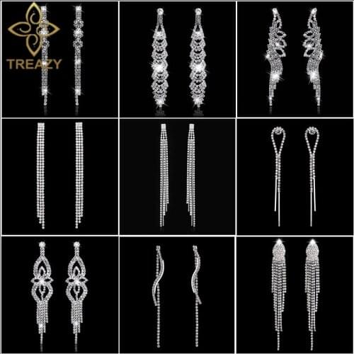 TREAZY 2020 Fashion Crystal Long Earrings for Women Jewelry Silver Color Rhinestone Wedding Party Dangle Earrings Brides Gifts