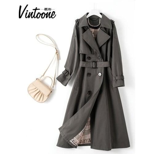 2021 Autumn New Style Windbreaker Womens Medium Length Temperament Korean Loose Atmosphere British Coat Autumn