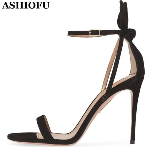 ASHIOFU Bowknot High Heel Womens High Heel Sandals Summer New Sexy Fashion Word Buckle Rabbit-ears Party Prom Sandals Shoes