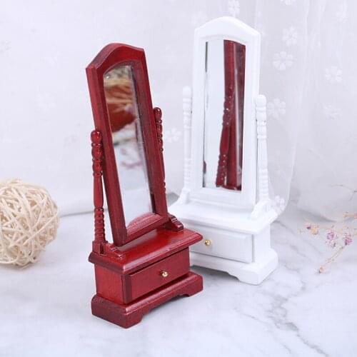 1:12 Mini Doll House Full-Length Dressing Mirror Model With Drawer Accessory Room Furniture Toy For Kids Dollhouse Accessories