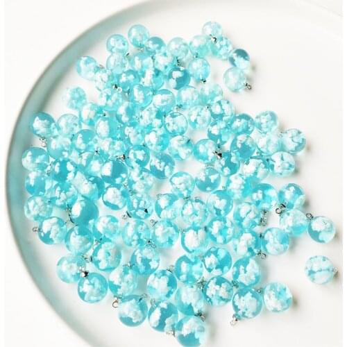 10Pcs New Fashion Blue Sky White Cloud Resin Round Beads Charms For DIY Making Earrings Necklace Jewelry Accessories