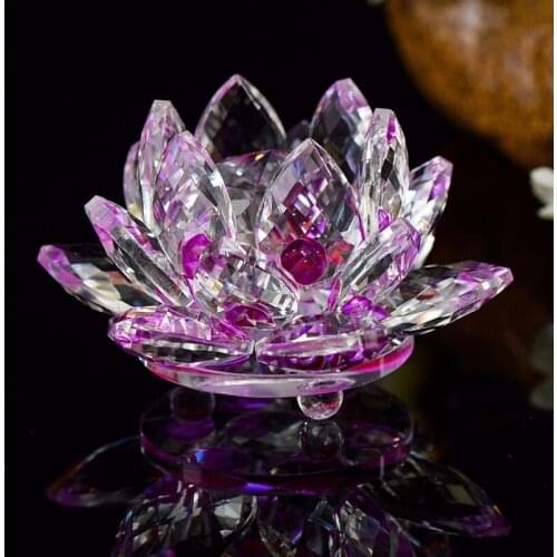 10cm Glass Crystal Purple Leaves Lotus Figurines Feng Shui Paperweight Crafts Art&Collection Table Car Ornament Home Decoration