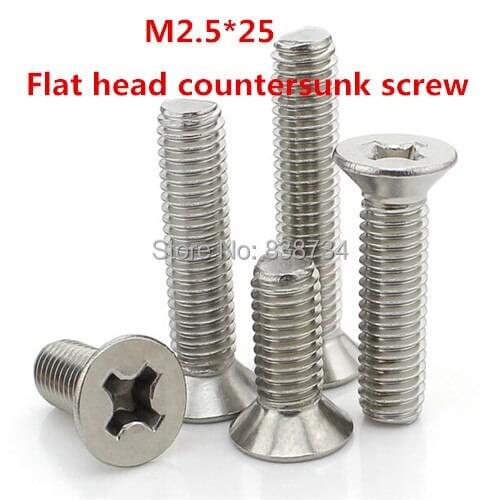 100PCS m2.5*25 304stainless steel flat philip countersunk head machine screw