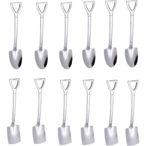 12PCS Creative 304 Stainless Steel Spade Spoon Cake Dessert Spoon Watermelon Spoon Coffee Stirring Spoon