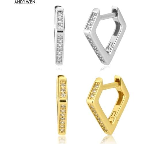 ANDYWEN 925 Sterling Silver Rhombus Triangle Zircon CZ Crystal Huggies Hoops 2020 Piercing Luxury Pendiente Jewelry Rock Punk