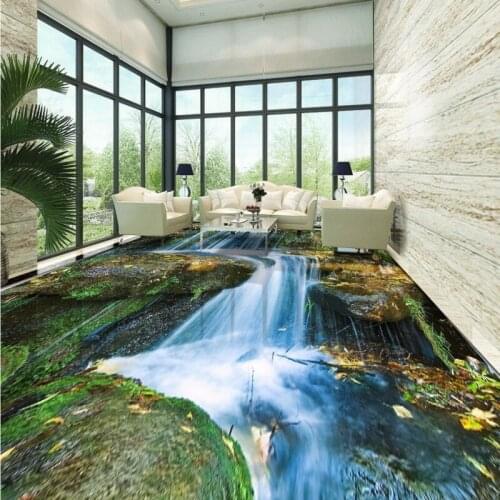 Free Shipping Stream river stone water Falls bathroom stickers non-slip square coffee house bedroom living room flooring mural