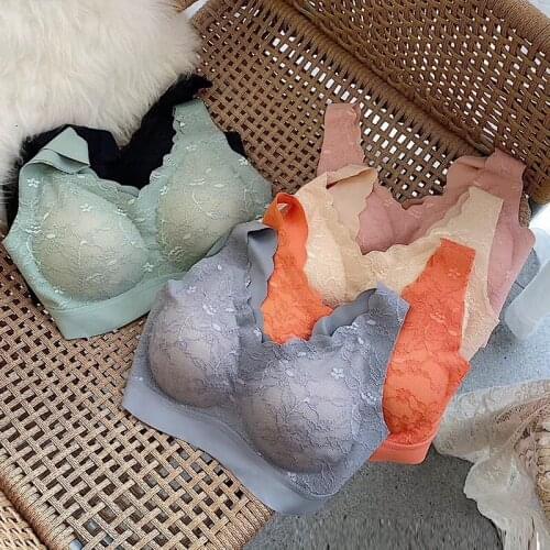 Latex Bra Women Underwear Seamless Bras Sexy Push Up Brassiere Gathers Pad Wireless Intimates Lingerie Lace Beauty Back Bralette