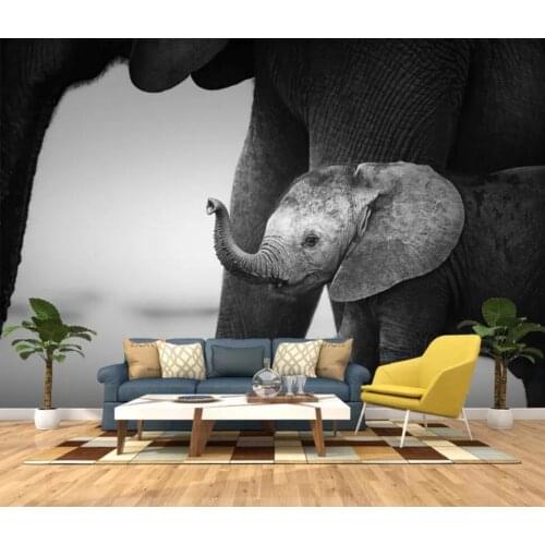 Black and white Nordic minimalist elephant animal background wall paper murals decorate wallpaper murals