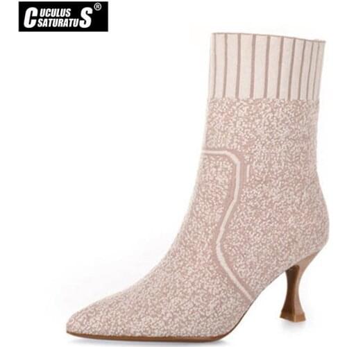 Cuculus 2020 new ankle boots women pointed toe Stretch socks boots sexy stiletto heels ladies boots fashion shoes woman 1312