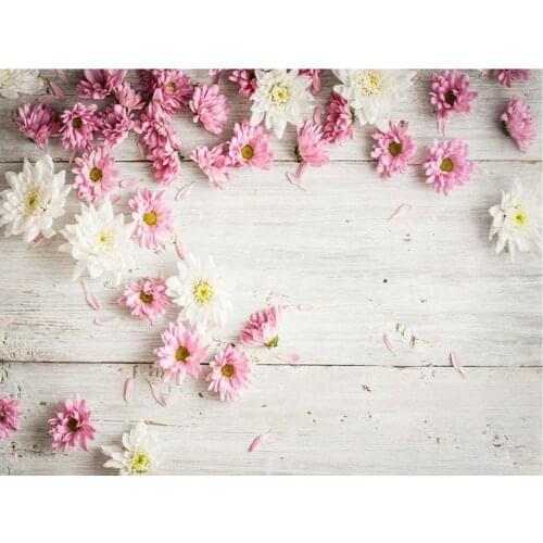 Planks Backdrop White Wooden Board and Daisy Flower Photography Background Holiday Celebration Photo Booth Studio Decor