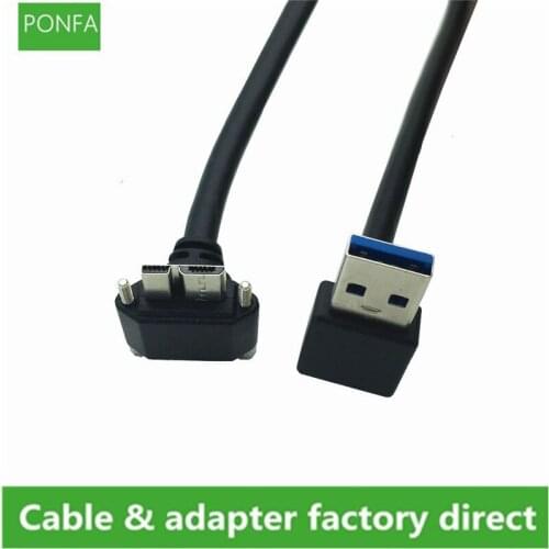 USB3.0 A Male to Micro B Cable USB 3.0 Micro B Male Up Angle to USB A Male Down Angle Cable With Screw Lock Panel Cable 0.25m
