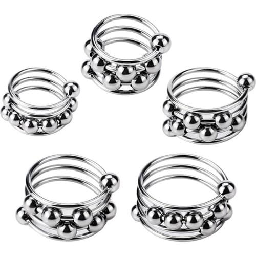 Cock Ring Beads Metal Stainless Steel Penis Ring Male Penis Exercise Ring Adult Products Male Sex Toys for Men Delay Ejaculation