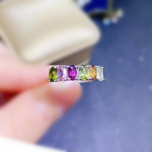 Natural real colorful tourmaline ring Per jewelry Free shipping 0.25ct*6pcs gemstone 925 sterling silver Q208217