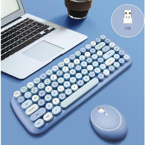 2.4G Wireless Keyboard Set Mixed Candy Color Round Keycap Keyboard and Mouse Comb for Laptop Notebook PC Girls Gift