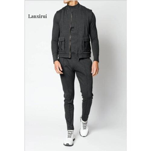 3 Pieces Men Sets Zipper Tracksuit Men Spring Sporting Suit Vest+Sweatshirt+Pants Plus Velvet Sportswear Sets Male Clothing