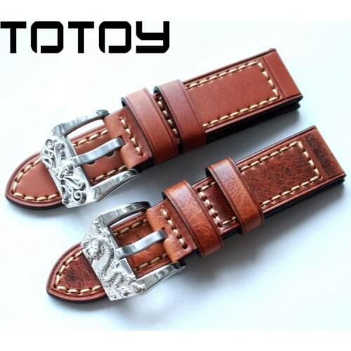 TOTOY Handmade 20MM 22MM 24MM Leather Watchbands, Brown Red Vintage Style Mens + Engraved Clasp, Strap, Fast Delivery