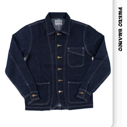 PRETO BRANCO Mens Original Color Denim Jacket Jacket Ami Khaki Tooling Railroad Locomotive Vertical Stripe Jacket OQR