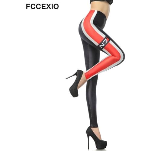 FCCEXIO Classic Color Red and White Striped 3d Pinted Leggings for Women Girls Seamless Slim Stretch High Waist Fitness Leggins