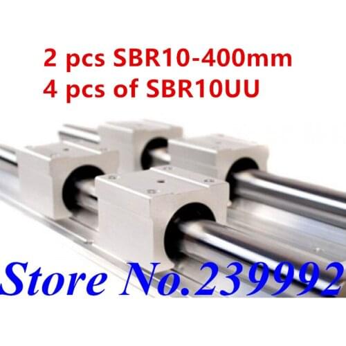 2pcs SBR10 400mm linear rail support with 4pcs SBR10UU linear guide auminum bearing sliding block