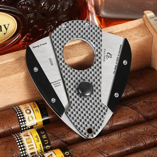 GALINER Metal Cigar Cutter Guillotine Carbon Fiber Cigar Knife Sharp Stainless Steel Blade Cigar Scissors Tobacco Cutting