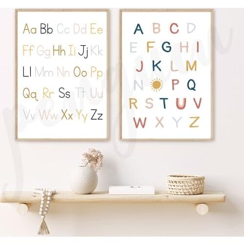 Minimalist Colorful Alphabet A To Z Learing Chart Nordic Poster Nursery Style Canvas Prints for Living Room Abstract Decor