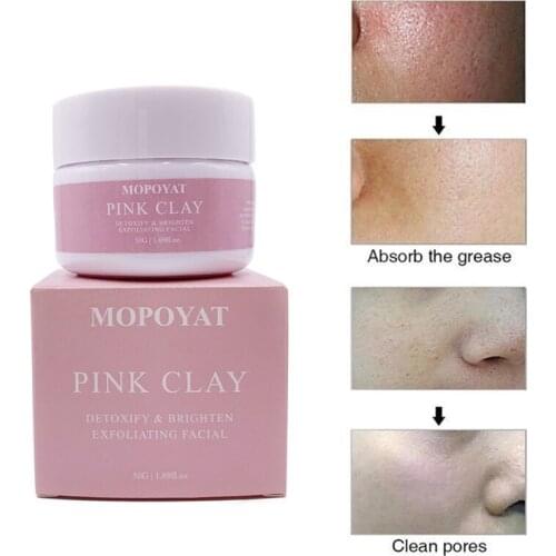 MOPOYAT Facial mask pink mud mask Oil Control Deep Cleaning Blackhead Remover Purifying Shrinks Pores Acne Treatment 50g