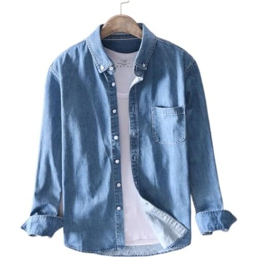 Spring denim shirt jacket mens long-sleeved slim Korean version of the trend of all-match outer wear lining clothes jacket