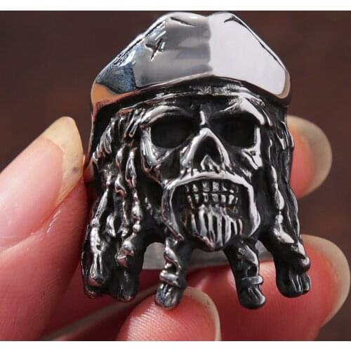 Vintage Pirate Captain Skull Ring Men Gothic Stainless Steel Biker Skull Men Ring Fashion Jewelry Wholesale Size 8-15