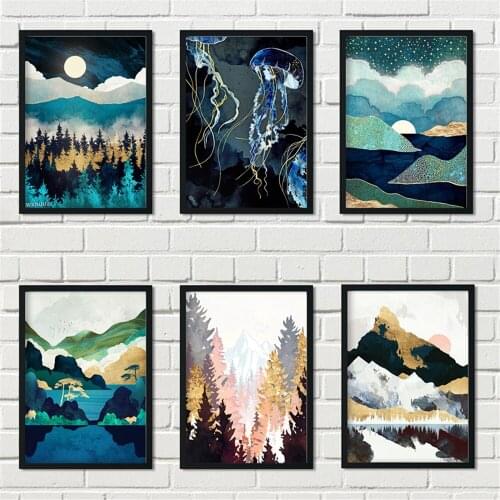 Diamond painting kit Nordic home decor With AB Drill Modern abstract 5d diy poured glue mountain sunset landscape scalloped edge