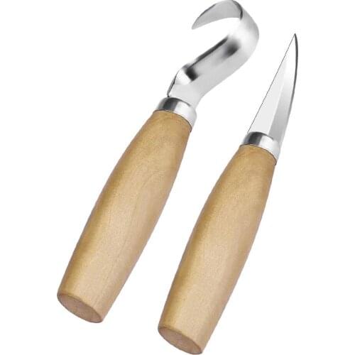 Super PDR 2Pcs Birch Woodcarving Cutter Stainless Steel Woodworking Sculptural DIY Wood Handle Spoon Carving Knife Hand Tool Set