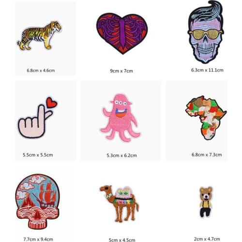 Skull Tiger Camel Bear Heart Patches Cap Shoe Iron On Embroidered Appliques DIY Apparel Accessories Patch Clothing Fabric Badges