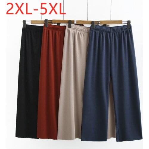 New 2021 Ladies Summer Plus Size Cropped Pants For Women Loose Casual Wide Leg Cotton Blue Khaki Trousers 2XL 3XL 4XL 5XL