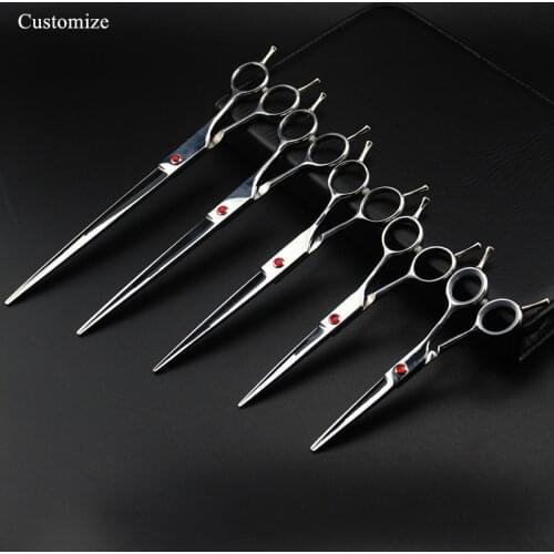 Customize logo japan steel 5.5/6/7/8/9 inch Pet dog grooming hair scissors cutting barber makas pet shears hairdressing scissors