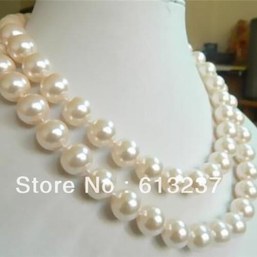 Bohemia white round shell simulated-pearl 10mm charming beads diy trendy necklace long chain jewelry making 35 inch MY4526