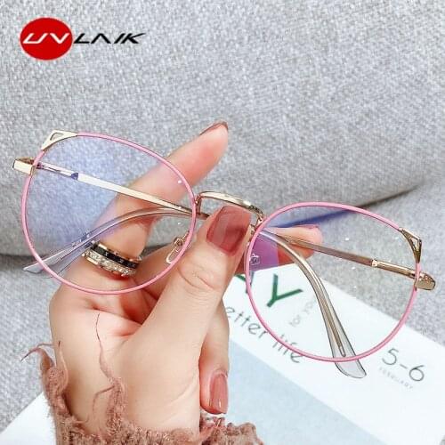 UVLAIK 2021 Myopia Glasses Women Lovely Cat Eye Eyeglasses Student Computer Alloy Metal Finished Prescription Glasses Frames