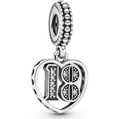 Authentic 925 Sterling Silver 18th Celebration Dangle Charms Beads for Jewelry Making Fits Pandora Bracelet Necklace Berloque
