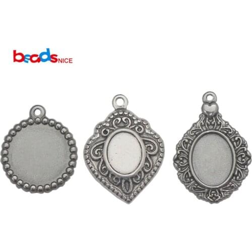 Beadsnice ID39682smt2 Stainless Steel Round Blank Photo Pendant Base Trays Customizable Blank Settings For Necklaces Making