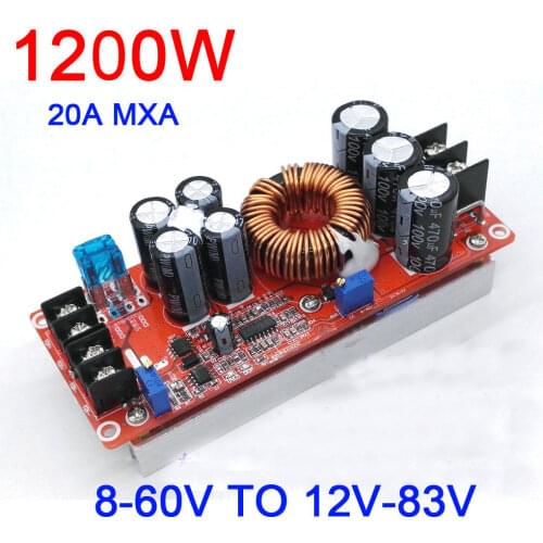 1200W 20A DC-DC Converter Boost Power Supply Module 8-60V Step-up TO 12V-83V 24v 48V 19V 72V Voltage Regulated