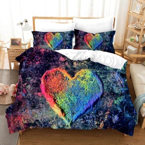 Rainbow Heart Bedding Set Fantasy Fashion 3D Print Comforter Luxury Queen King Single Size Duvet Cover Set Home Textile Decor