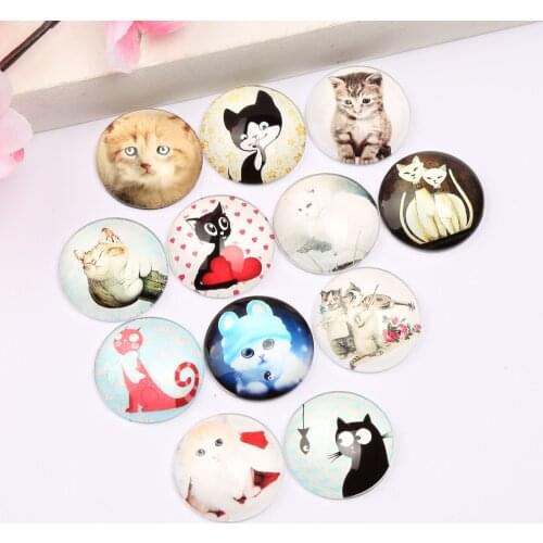 Reidgaller 20pcs 25mm mixed cute cat photo glass cabochon diy round flatback pendant necklace findings