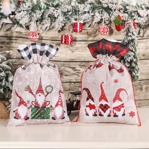 Christmas Gnome Linen Santa Sack Christmas Bag Large Santa Stocking Vintage Santa Sacks Wholesale Bulk New Year 2022 Gift Bags