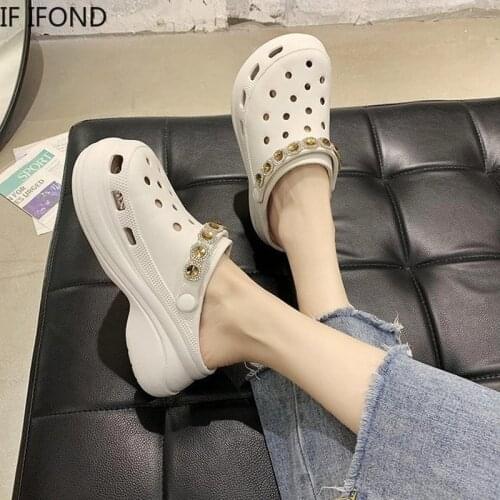 IF IFOND Fashion Thick Bottom Slippers Women Clog Sandals Breathable Ankle-Wrap EVA Shoes Woman Summer Beach Crystal Slippers