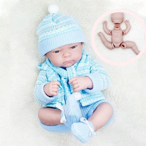 Full Body Soft Silicone Original 45CM Reborn Doll Toddler Bebe Girl Bald Realistic Baby Wear Light Blue Knit Clothes Xmas Gift