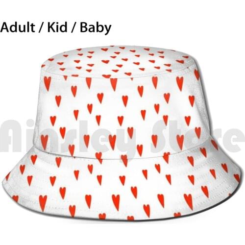 Little Red Doodle Hearts Sun Hat 1666 Bucket Hat Valentine Valentines Day Heart Red Little Doodle Hand