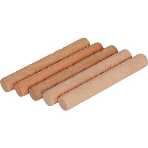 BMBY-5Pcs Pottery Tools Texture Clay Modeling Pattern Rollers Set Wooden Handle Pottery Tool Kit with 5 Different Patterns