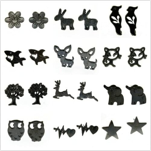 TianBo Fashion Bohemian Vintage Earrings Jewelry Cute Black Geometric Round Stainless Steel Stud Earring Gift for Women Girl