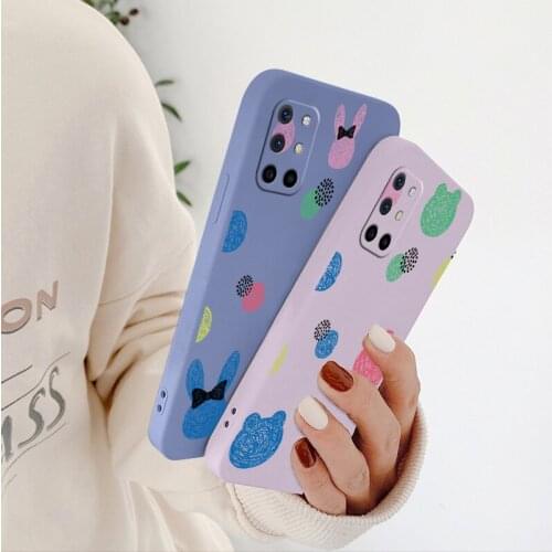 Rainbow Bunny Square Ultra Thin Liquid Silicone Case For Oneplus 8t 9 9pro 9r pro Camera Protective Soft Phone Back Cover Funda