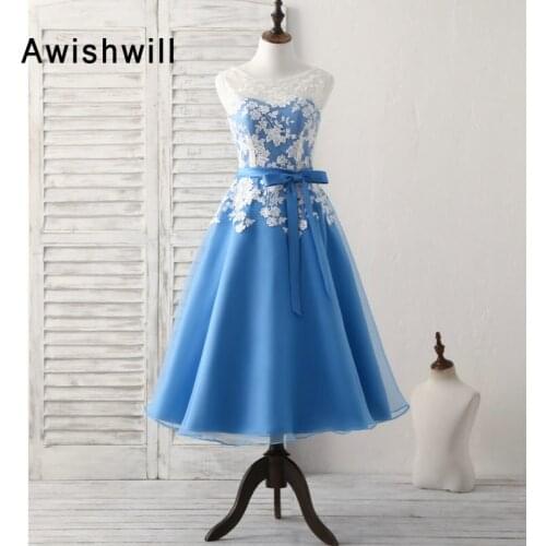 Vintage Tea Length Evening Dress for Women Short Formal Party Gowns Lace Appliques Elegant A Line Cheap Party Prom Dresses